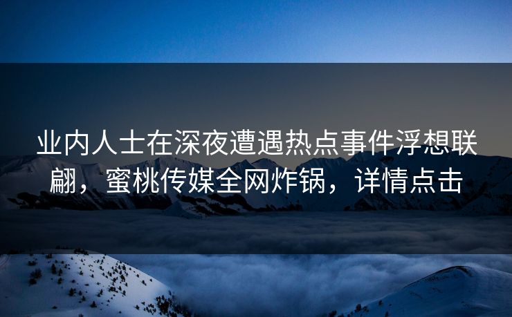 业内人士在深夜遭遇热点事件浮想联翩，蜜桃传媒全网炸锅，详情点击