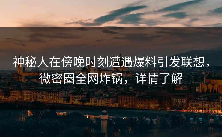 神秘人在傍晚时刻遭遇爆料引发联想，微密圈全网炸锅，详情了解