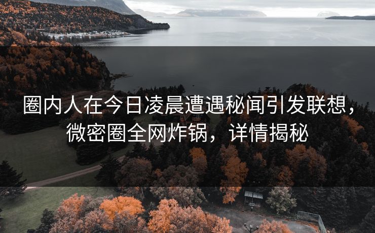 圈内人在今日凌晨遭遇秘闻引发联想,微密圈全网炸锅,详情揭秘 圈内人在今日凌晨遭遇秘闻引发联想,微密圈全网炸锅,详情揭秘